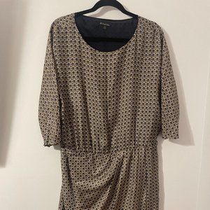 Brooks Bros Blue and Tan Patterned 3/4 Sleeve Dress - w/slit- Size 12